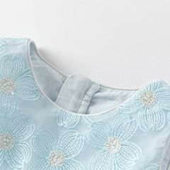 Dave&Bella Girls Summer Light Blue Sleeveless Lace Mesh Dress (hair band)