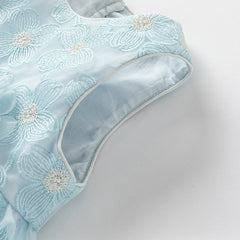 Dave&Bella Girls Summer Light Blue Sleeveless Lace Mesh Dress (hair band)