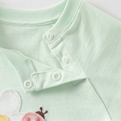 Dave&Bella Toddler Girls Summer Sweet Green/Pink Flower Soft Cotton T-shirt Tops