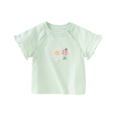 Dave&Bella Toddler Girls Summer Sweet Green/Pink Flower Soft Cotton T-shirt Tops