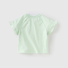 Dave&Bella Toddler Girls Summer Sweet Green/Pink Flower Soft Cotton T-shirt Tops