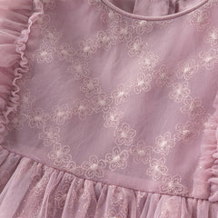 Dave&Bella Toddler Girls Summer Grey Purple Mesh Flutter Sleeve Dress (wallet bag)