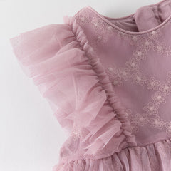 Dave&Bella Toddler Girls Summer Grey Purple Mesh Flutter Sleeve Dress (wallet bag)