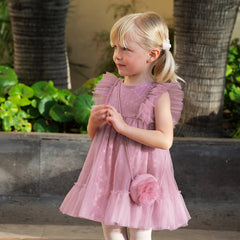 Dave&Bella Toddler Girls Summer Grey Purple Mesh Flutter Sleeve Dress (wallet bag)