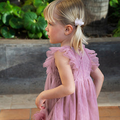 Dave&Bella Toddler Girls Summer Grey Purple Mesh Flutter Sleeve Dress (wallet bag)