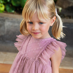 Dave&Bella Toddler Girls Summer Grey Purple Mesh Flutter Sleeve Dress (wallet bag)