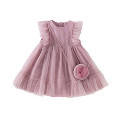 Dave&Bella Toddler Girls Summer Grey Purple Mesh Flutter Sleeve Dress (wallet bag)