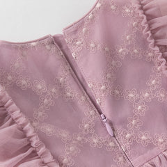 Dave&Bella Toddler Girls Summer Grey Purple Mesh Flutter Sleeve Dress (wallet bag)