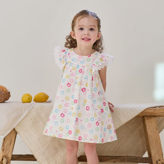 Dave&Bella Girls Summer Cotton Doughnut Print Sweet Party Dress
