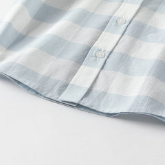 Dave&Bella Kids Boys Summer Blue Plaid College-style Shirt Short Sets