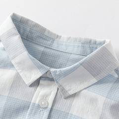 Dave&Bella Kids Boys Summer Blue Plaid College-style Shirt Short Sets