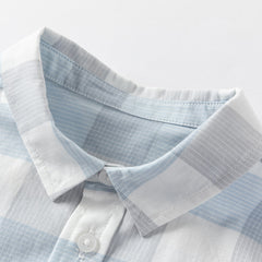 Dave&Bella Kids Boys Summer Blue Plaid College-style Shirt Short Sets