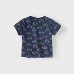 Dave&Bella Toddler Boys Summer Fashion Navy Blue Lightweight Cotton T-shirt Tops
