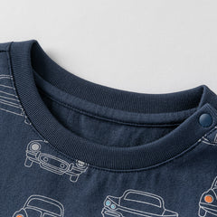 Dave&Bella Toddler Boys Summer Fashion Navy Blue Lightweight Cotton T-shirt Tops