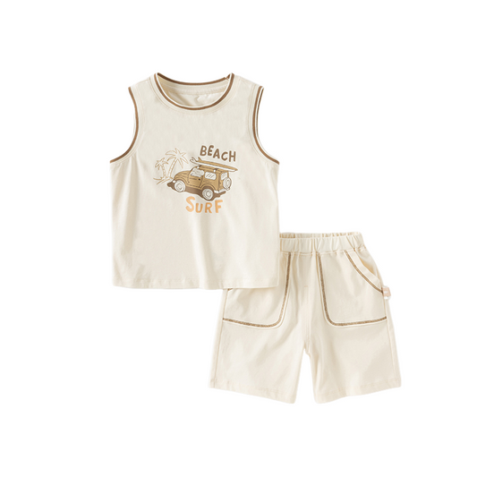 Dave&Bella Toddler Boys Summer Cotton Warm Apricot T-shirt Short Pant Sets