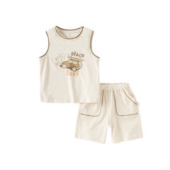 Dave&Bella Toddler Boys Summer Cotton Warm Apricot T-shirt Short Pant Sets