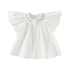 Dave&Bella Toddler Girls Summer Pure Cotton White Flutter Sleeve Cute T-shirts