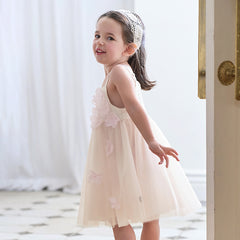 Dave&Bella Girls Summer Pink Mesh Flower Halter Dress