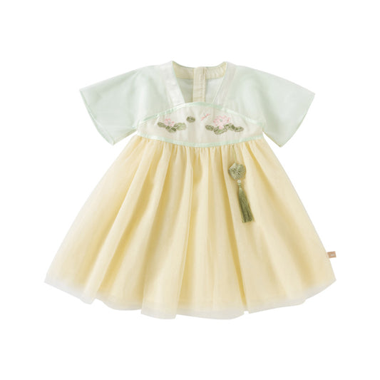 Dave&Bella Kids Girls Summer Classic Lotus Embroidered Chinese-style Mesh Dress
