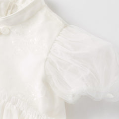 Dave&Bella Toddler Girls Summer Adorable Beige Chinese-style A-line Mesh Dress