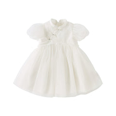 Dave&Bella Toddler Girls Summer Adorable Beige Chinese-style A-line Mesh Dress