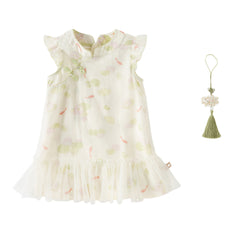 Dave&Bella Toddler Girls Summer Green Floral Print Chinese-style Casual Party Mesh Dress