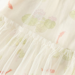 Dave&Bella Toddler Girls Summer Green Floral Print Chinese-style Casual Party Mesh Dress