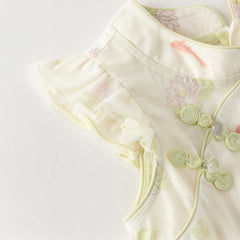 Dave&Bella Toddler Girls Summer Green Floral Print Chinese-style Casual Party Mesh Dress