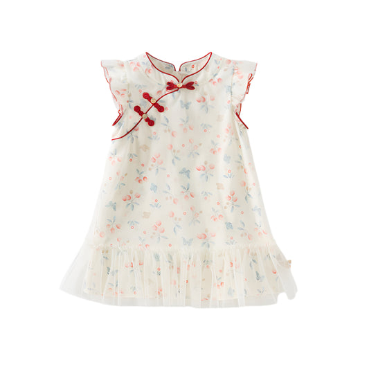 Dave&Bella Girls Summer Floral Ptint Elegance Mesh Cheongsam Style Dress