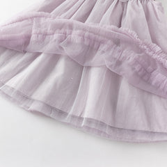 Dave&Bella Kids Girls Summer Pretty Sleeveless Grey Purple Flower Mesh Dress (wallet bag)