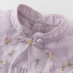 Dave&Bella Kids Girls Summer Pretty Sleeveless Grey Purple Flower Mesh Dress (wallet bag)