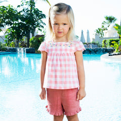 Dave&Bella Toddler Girls Summer Pink White Plaid Top Shorts Sets