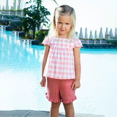 Dave&Bella Toddler Girls Summer Pink White Plaid Top Shorts Sets