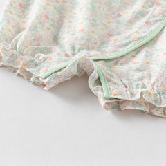 Dave&Bella Baby Girls Summer Green Print Chinese-style Soft Rompers