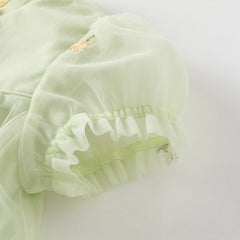 Dave&Bella Toddler Girls Summer Green Mesh Elegance Princess Dress (wallet bag)