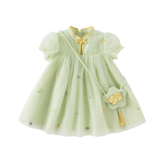 Dave&Bella Toddler Girls Summer Green Mesh Elegance Princess Dress (wallet bag)