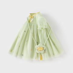 Dave&Bella Toddler Girls Summer Green Mesh Elegance Princess Dress (wallet bag)