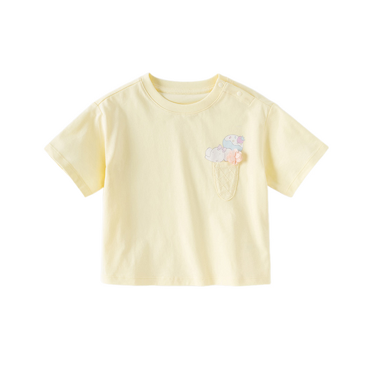 Dave&Bella Toddler Girls Summer Light Yellow Lightweight Cotton T-shirts
