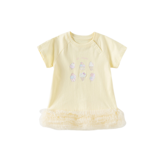 Dave&Bella Girls Summer Cheerful Milk Yellow Mesh Princess Cake Dress