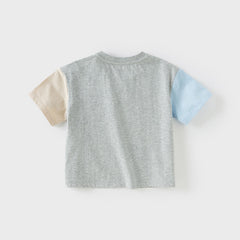 Dave&Bella Kids Boys Summer Grey/White Breathable Cotton Short-sleeved T-shirt Tops