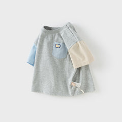 Dave&Bella Kids Boys Summer Grey/White Breathable Cotton Short-sleeved T-shirt Tops