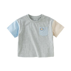 Dave&Bella Kids Boys Summer Grey/White Breathable Cotton Short-sleeved T-shirt Tops