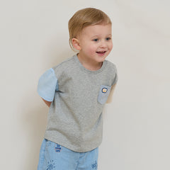 Dave&Bella Kids Boys Summer Grey/White Breathable Cotton Short-sleeved T-shirt Tops