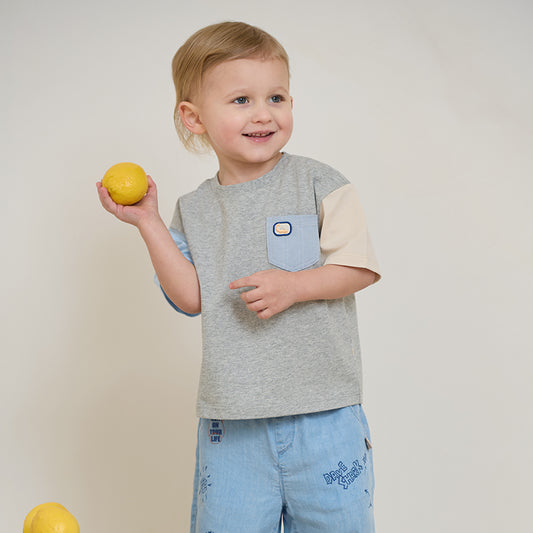 Dave&Bella Kids Boys Summer Grey/White Breathable Cotton Short-sleeved T-shirt Tops