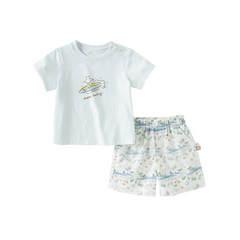 Dave&Bella Toddler Boys Summer Cotton Light Blue T-shirt Short Pant Sets