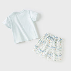 Dave&Bella Toddler Boys Summer Cotton Light Blue T-shirt Short Pant Sets