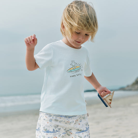 Dave&Bella Toddler Boys Summer Cotton Light Blue T-shirt Short Pant Sets