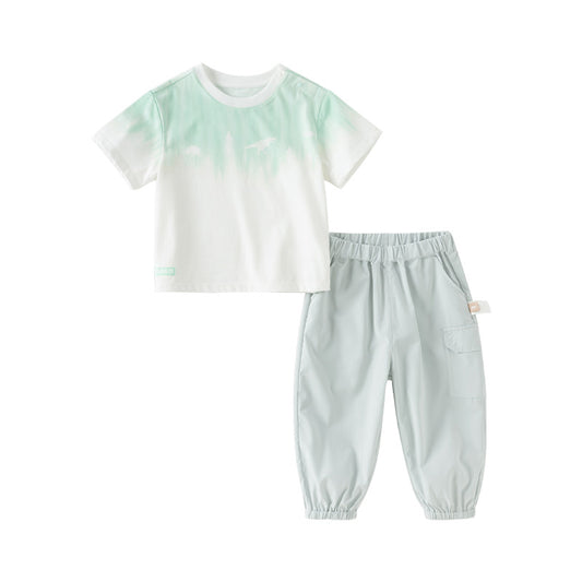 Dave&Bella Toddler Boys Summer Casual Green T-shirt Pant Sets