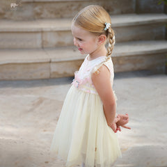 Dave&Bella Girls Summer Yellow Sleeveless Mesh Sweetheart Vest Dress