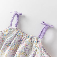 Dave&Bella Girls Summer Purple Floral Print Sweet Halter Dress